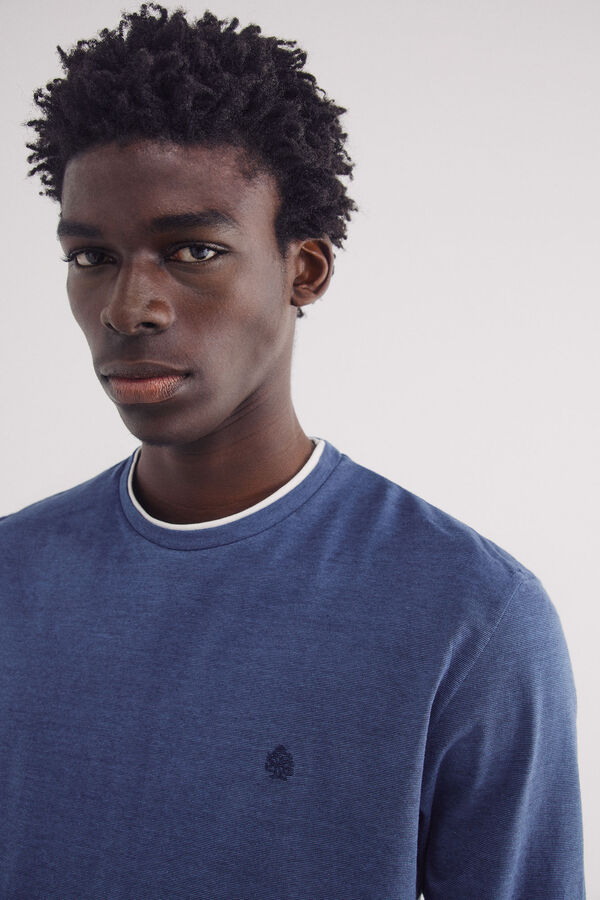 Springfield Camiseta manga comprida com microriscas duplas azul