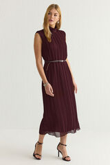 Trendyol Vestido midi plisado burdeos