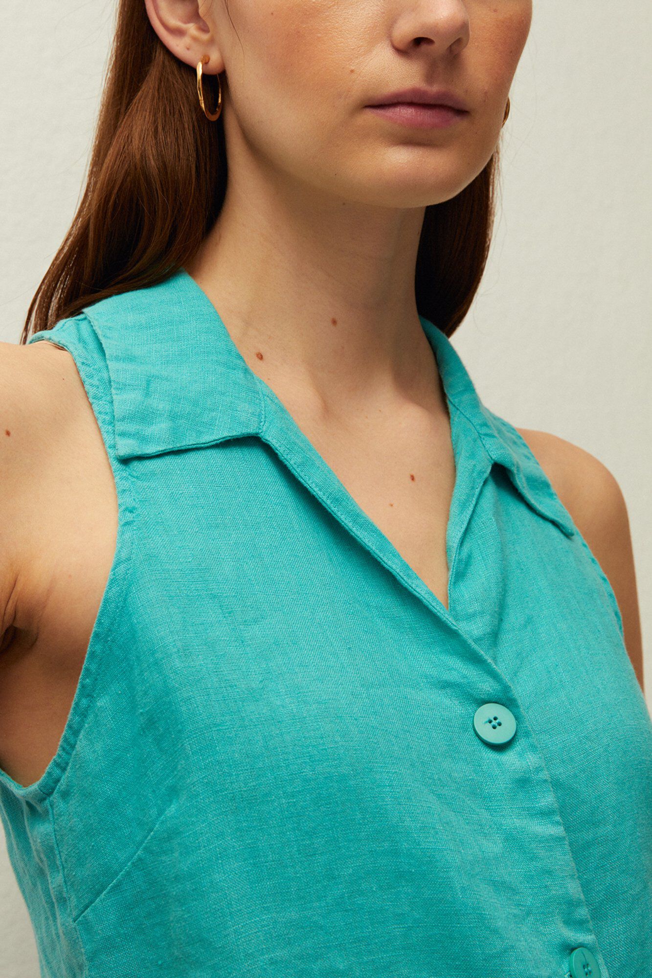 Systemaction Chaleco lino cuello camisero