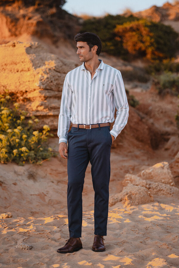 Celopman Camisa Listra Larga Oxford  verde