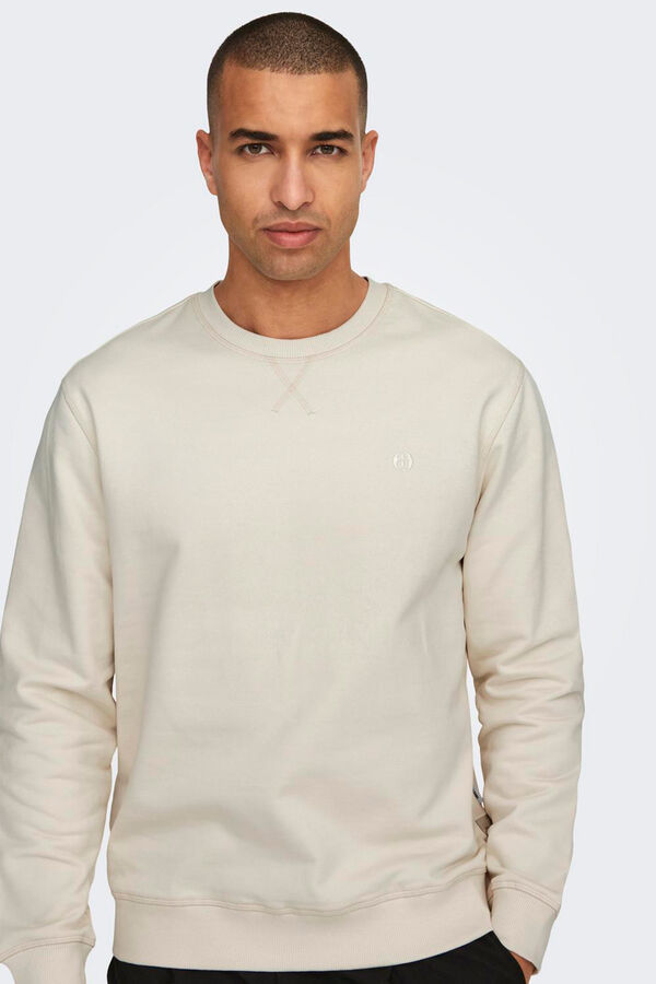Only & Sons Sudadera de cuello redondo y print pequeño delantero regular fit blanco