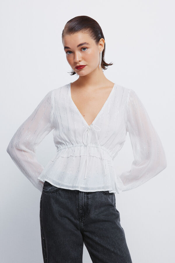 Springfield Blusa de lurex com c&oacute;s el&aacute;stico cru
