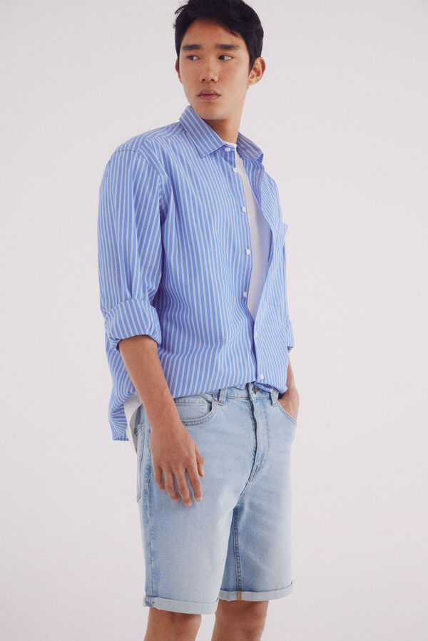 Springfield Bermuda jeans básica slim fit com lavagem clara azul