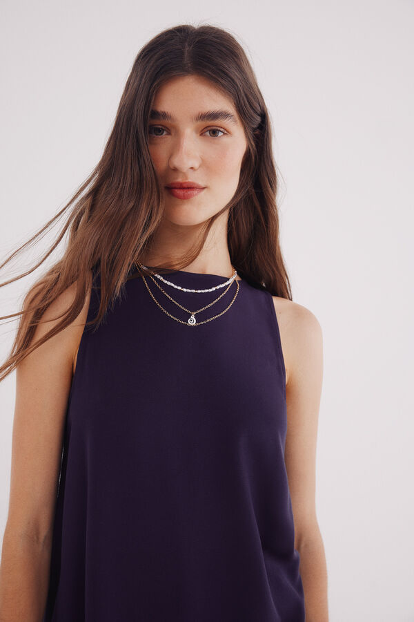 Springfield Camiseta lisa bi-mat&eacute;ria azul