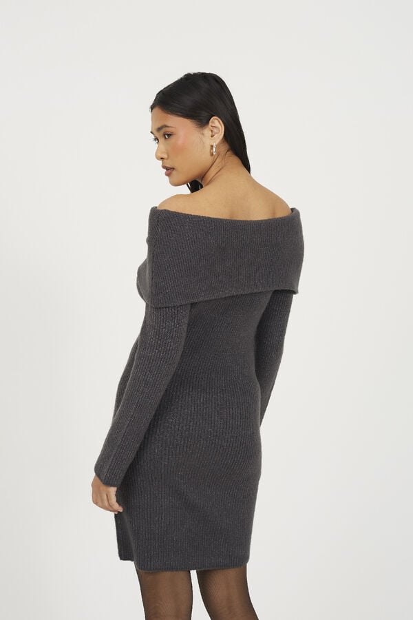 Brave Soul Vestido de malha com gola bardot cinzento