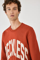 Springfield Sweatshirt de gola redonda de algodão com remendo Reckless. terracotta