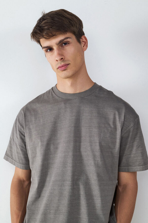 Balmohk Camiseta de manga curta relaxada com efeito lavado cinzento