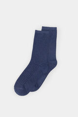 Springfield Meia Neps canelada em algod&atilde;o azul