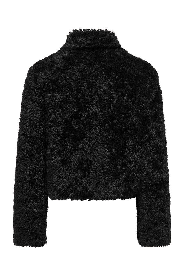 Only Sobretudo curto com efeito de pelo preto