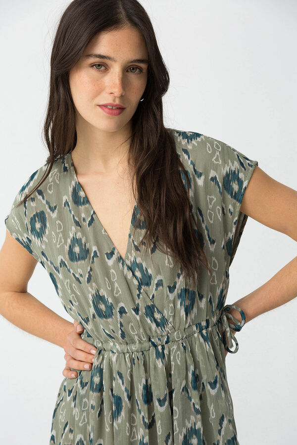 Tiffosi Vestido estampado com folhos verde