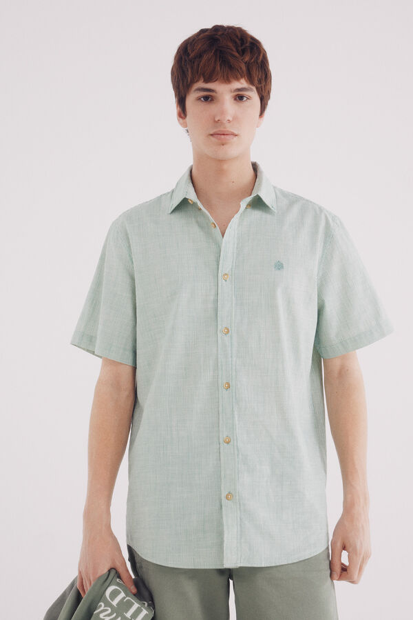 Springfield Camisa de algod&atilde;o de manga curta com micro listras verde