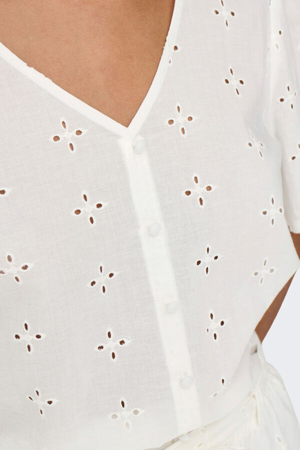 JDY Blusa manga curta bordada branco