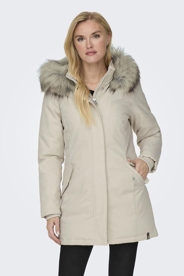 Only Parka com capuz e pele cinzento