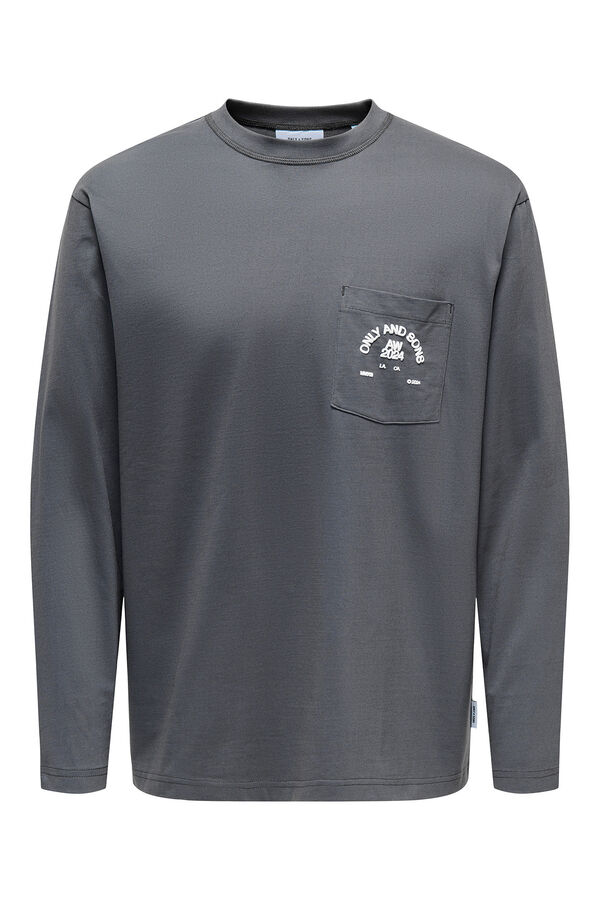 Only & Sons T-shirt de manga comprida com estampa nas costas cinzento
