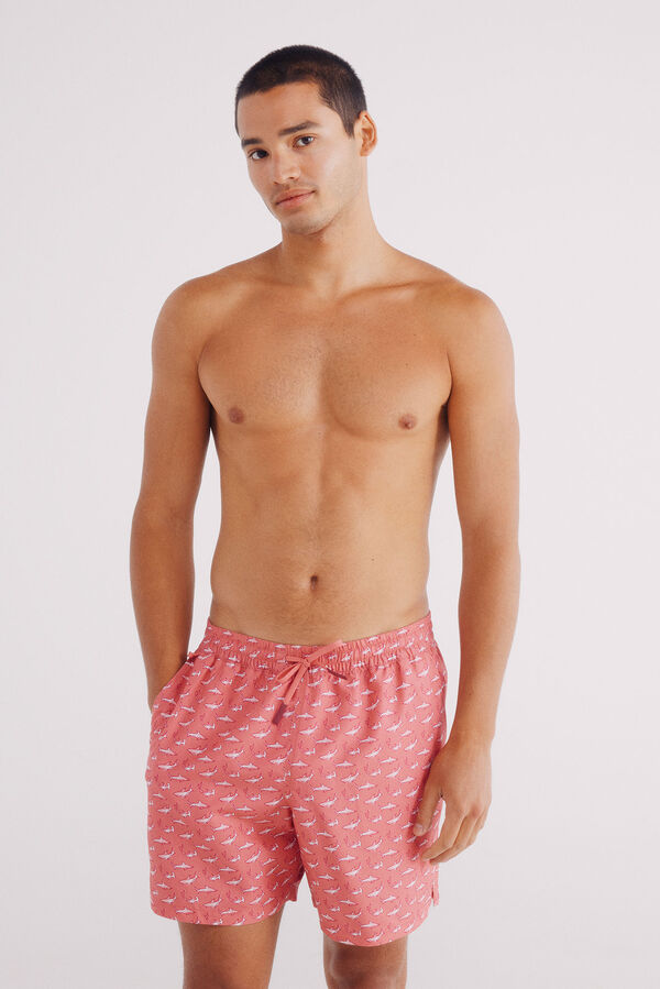 Springfield Ba&ntilde;ador estampado tiburones rojo