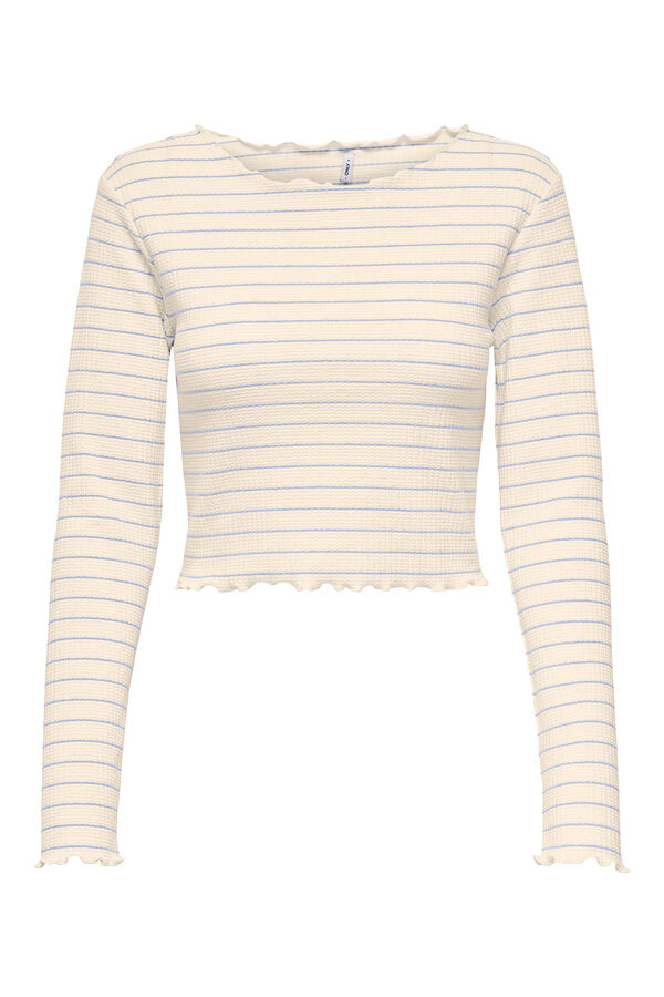 Only T-shirt curta de manga comprida com bordas onduladas bege