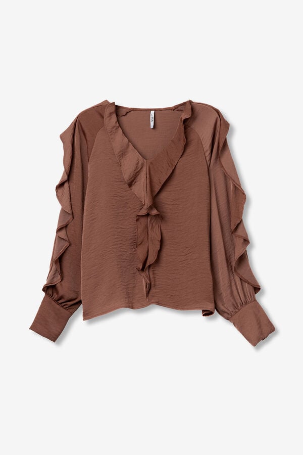 Tiffosi Blusa de cetim com babados cru