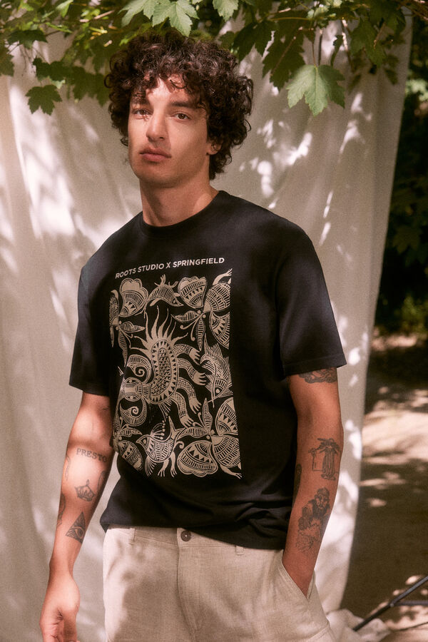 Springfield Camiseta estampado delantero "Roots Studio" negro