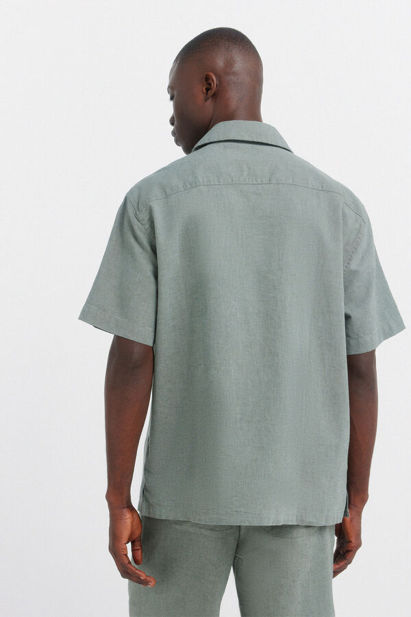 Springfield Camisa de manga curta bowling em linho verde