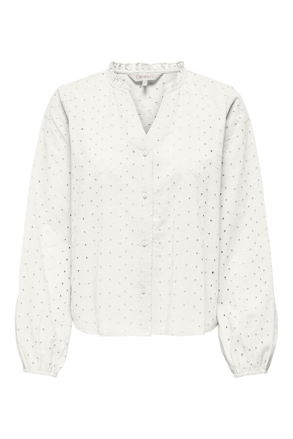 Only Blusa manga larga encaje ingl&eacute;s blanco