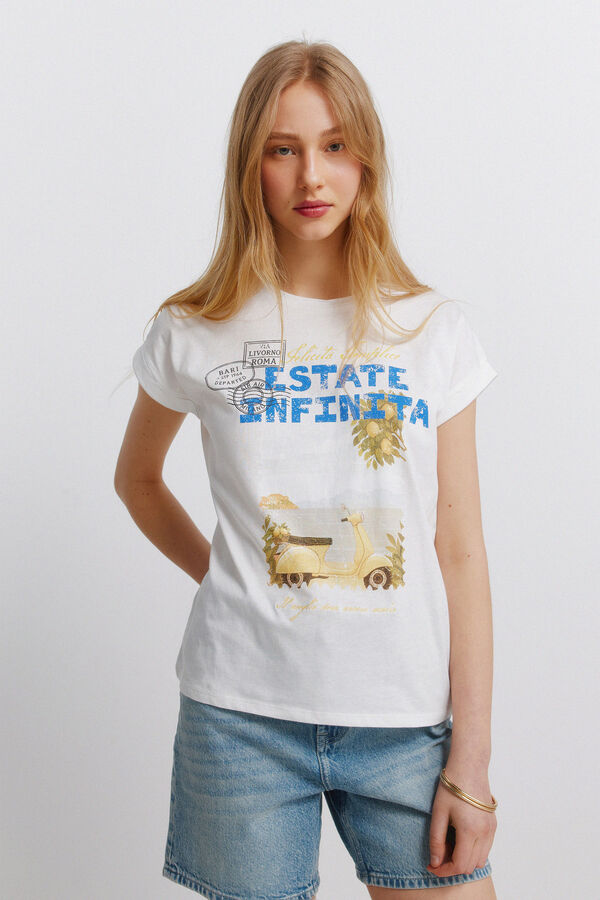 Springfield T-shirt de manga curta com desenho bege