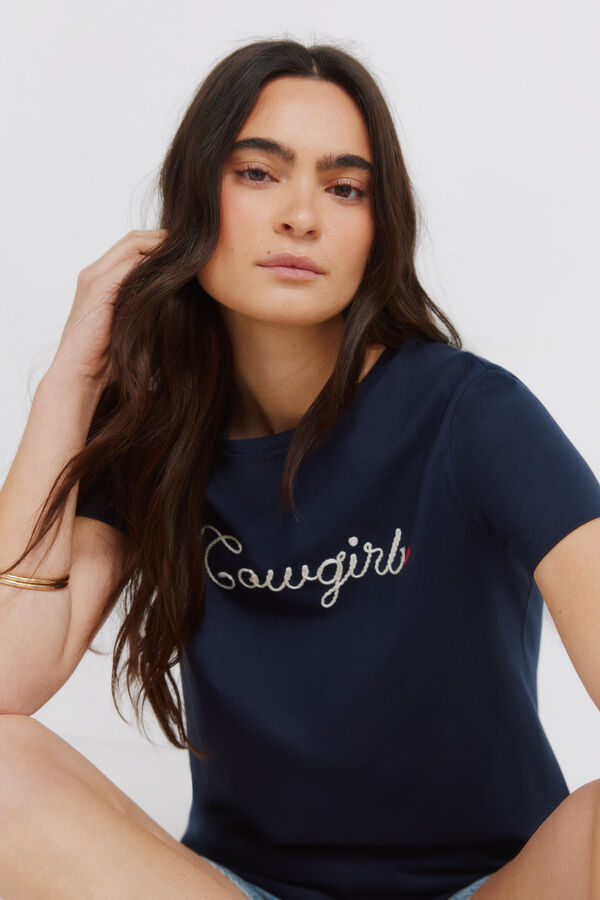 Springfield T-shirt de manga curta em algod&atilde;o "cowgirl" azul
