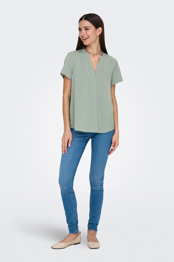 Only Top de gola manga curta em bico verde