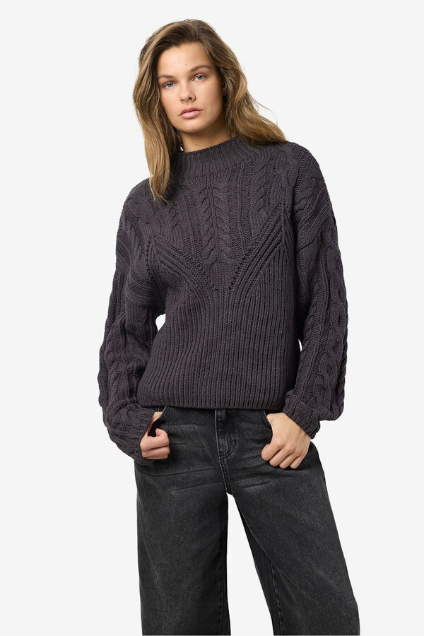 Noisy May Su&eacute;ter Perkins com mangas tran&ccedil;adas cinzento