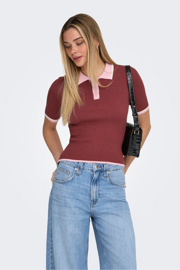 Only Polo de malha canelada estampado