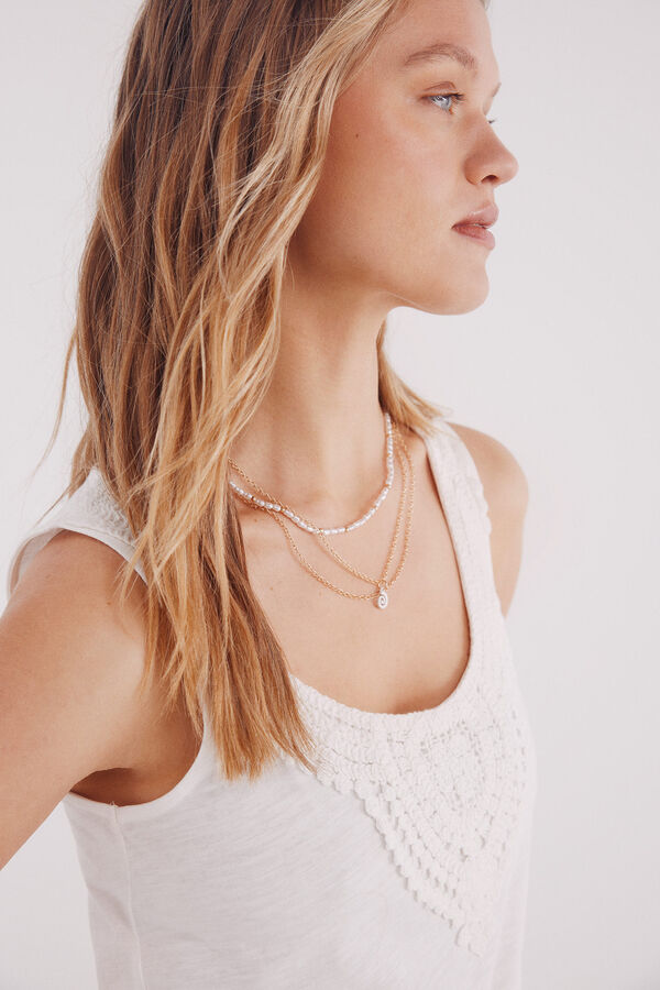 Springfield Camiseta tomara que alças com decote em crochet bege