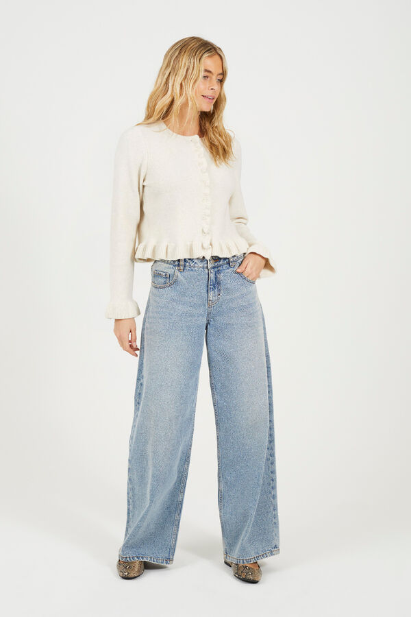 Brave Soul Cardigan de malha com babados bege