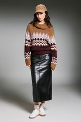 Only Jersey jacquard cuello alto marr&oacute;n