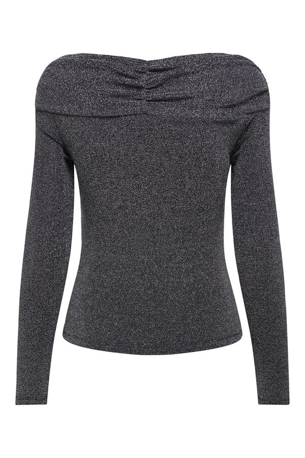 Only Camiseta cuello barco con brillantes gris