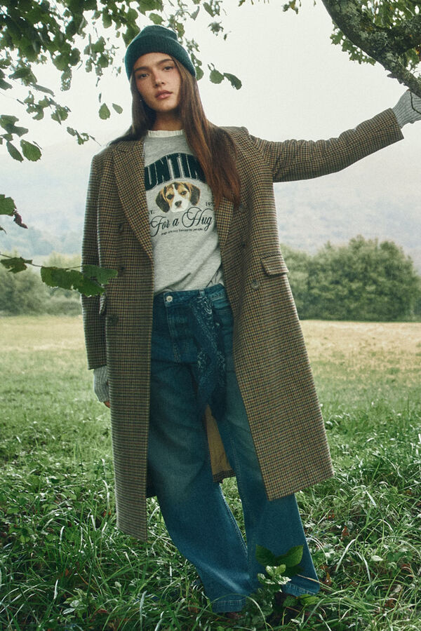 Springfield Abrigo largo cuadros doble abotonadura tostado