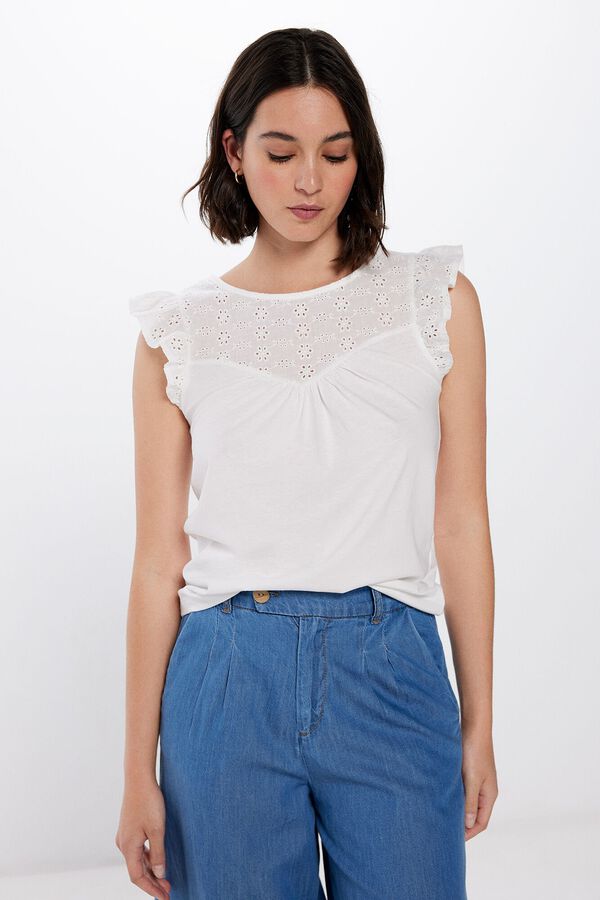 Springfield Camiseta Bordado Suizo beige
