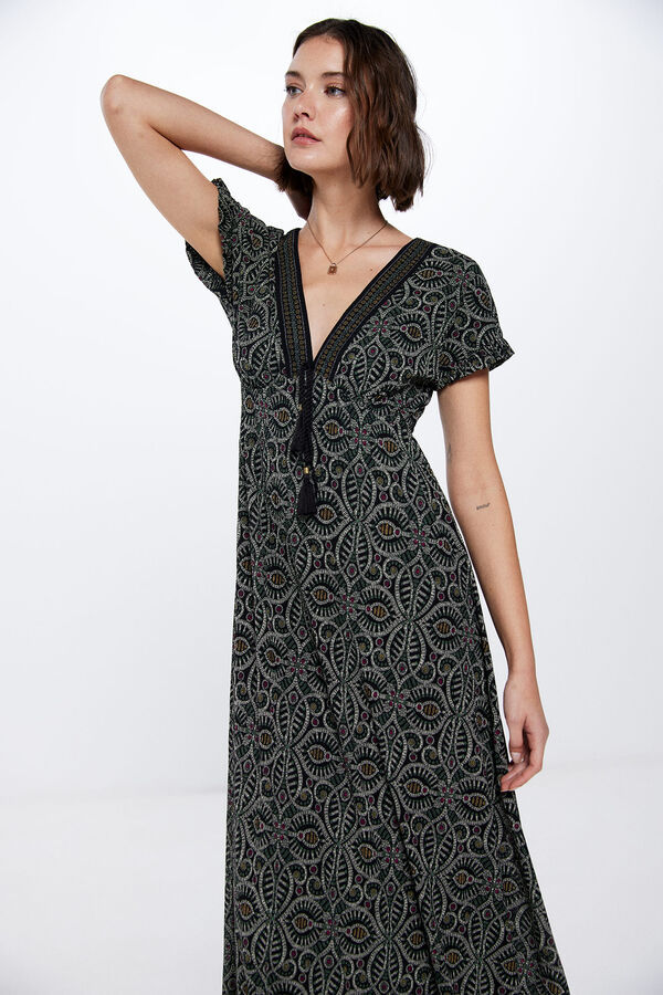 Springfield Vestido Midi Escote Cenefa negro