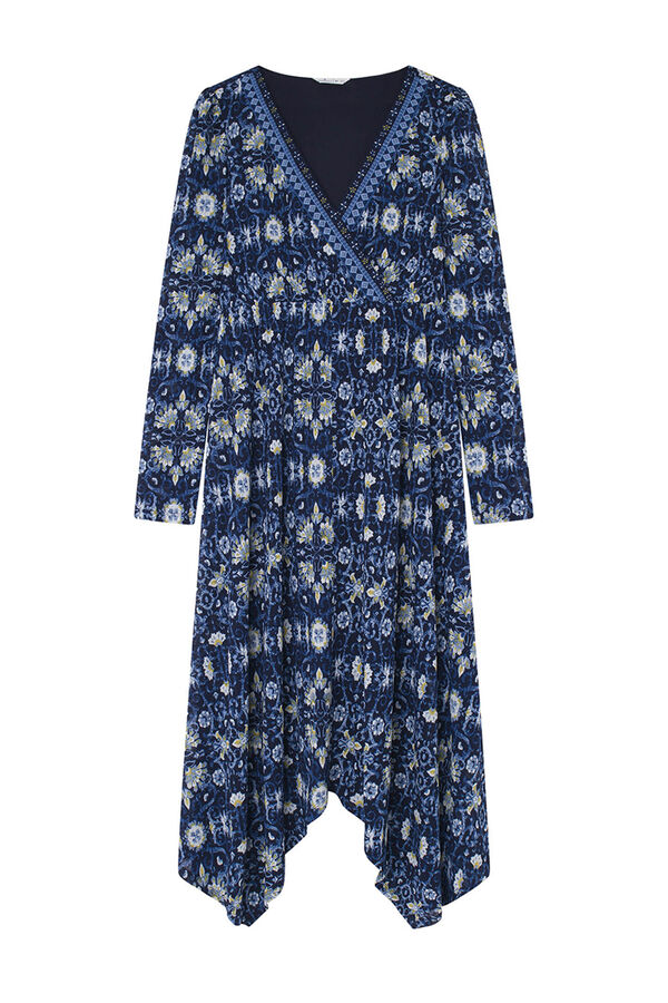 Springfield Vestido Midi Escote Cenefas azul