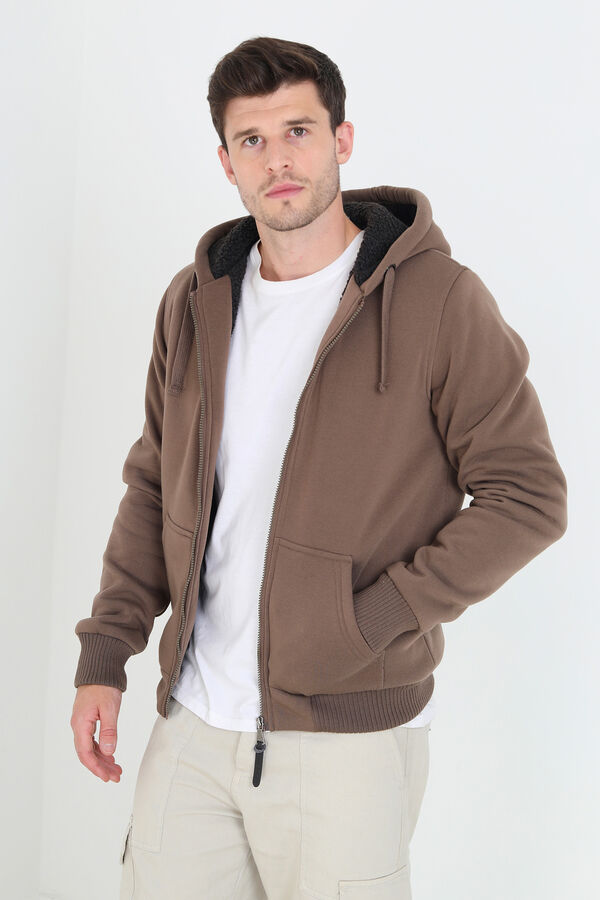 Brave Soul Sudadera con capucha y borrego marr&oacute;n