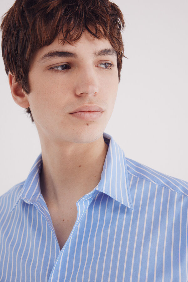 Springfield Camisa de popelina riscas de manga curta azul