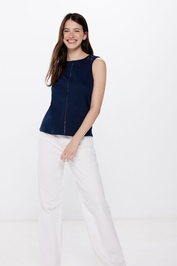 Springfield Camiseta hombros crochet flores azul