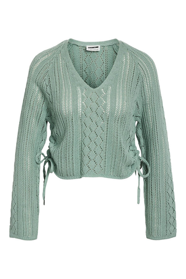 Noisy May Jersey de verano calado con cuello pico y detalle de lazo en los laterales. turquesa