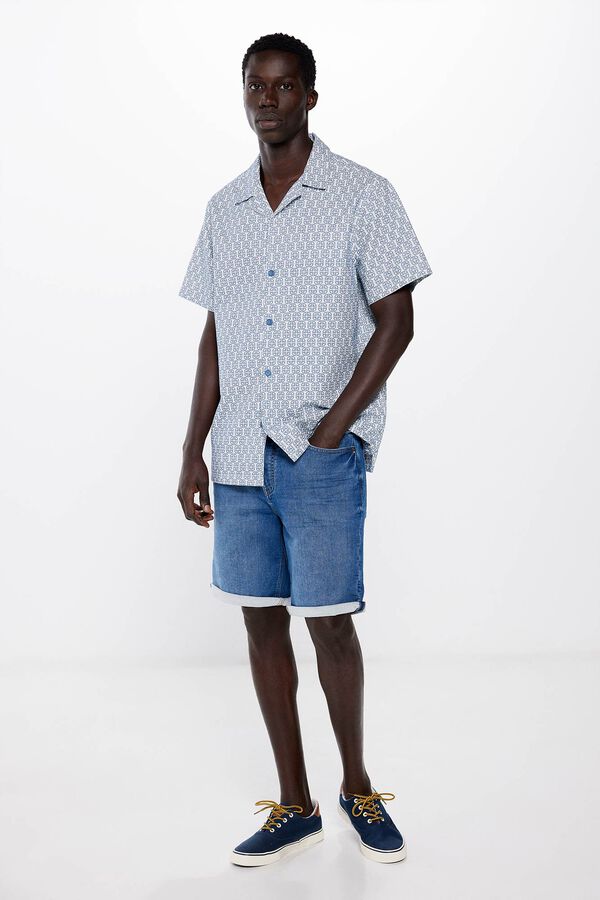 Springfield Camisa manga corta jacquard bordado azul