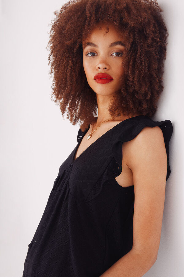 Springfield Camiseta com babados e bordado su&iacute;&ccedil;o preto