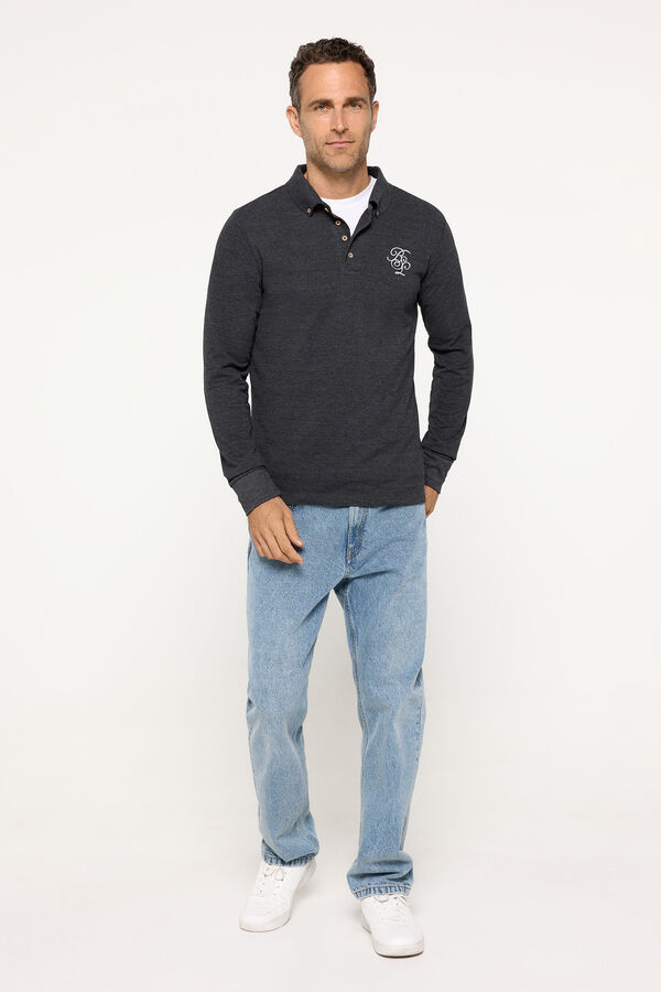 Brave Soul Polo de manga comprida com bordado cinzento