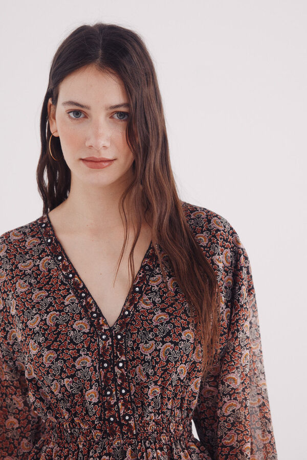 Springfield Vestido corto gasa espejos escote negro