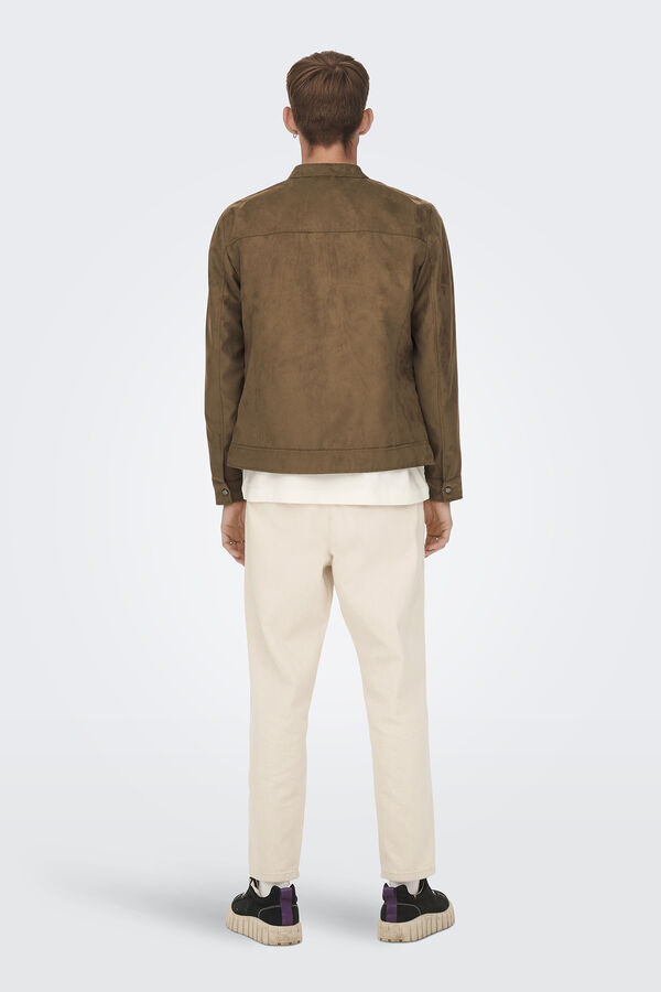 Only & Sons Casaco biker efeito camur&ccedil;a cru