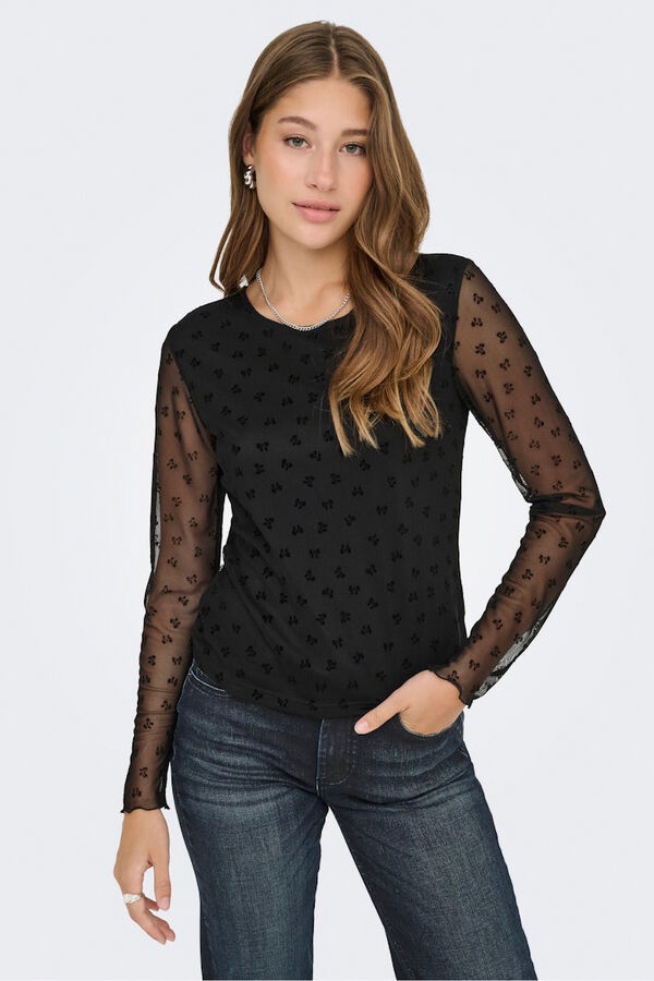 Only Top manga semitransparente negro