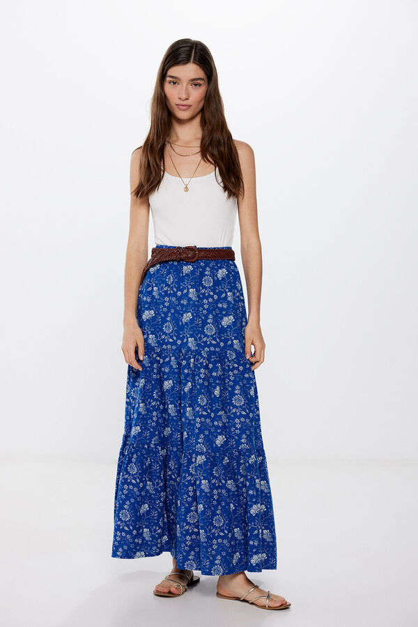 Springfield Falda Midi Paneles Lino azul