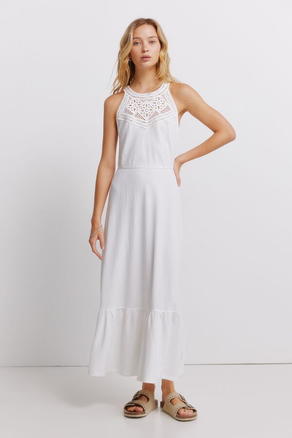 Springfield Vestido midi cuello halter crochet blanco