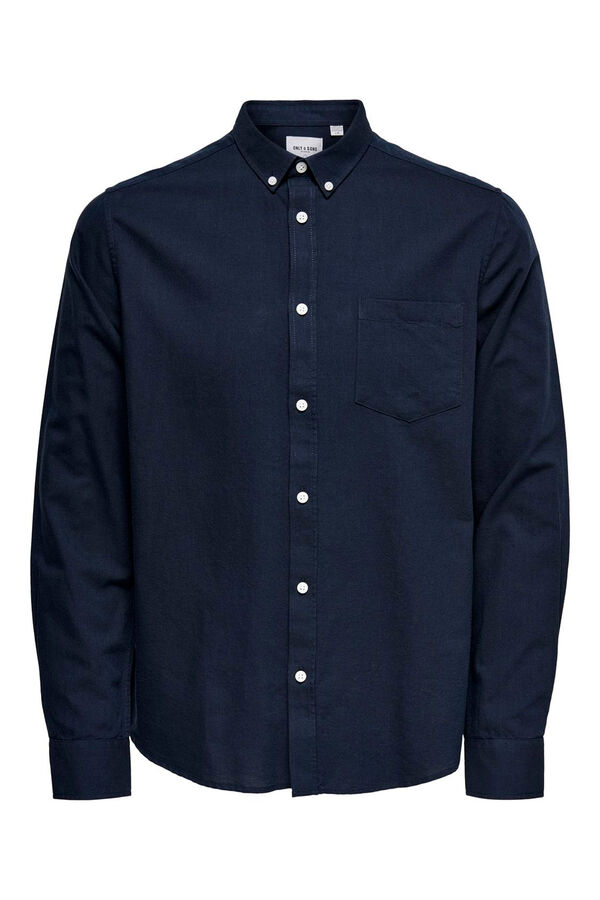 Only & Sons Camisa oxford de manga larga de hombre azul